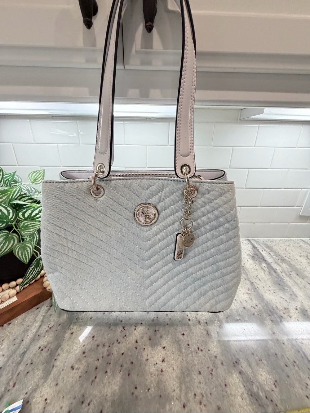 Guess Blakely Status Luxe White Quilted Shoulder Bag Quilted White Tote Bag
